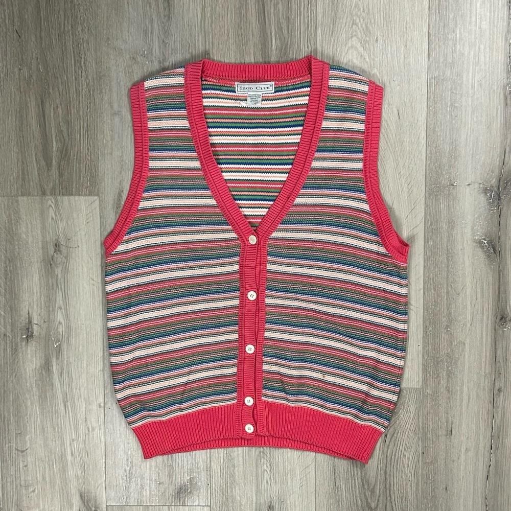 Izod Club Pink Multicoloured Horizontal Striped Large Vest